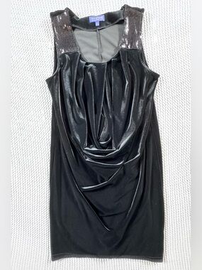 Vivienne Tam Black Velvet Cowl Drape Sequin Strap Cocktail Dress Size L